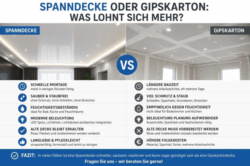 Spanndecke oder Gipskarton Vergleich der Kosten und Montage